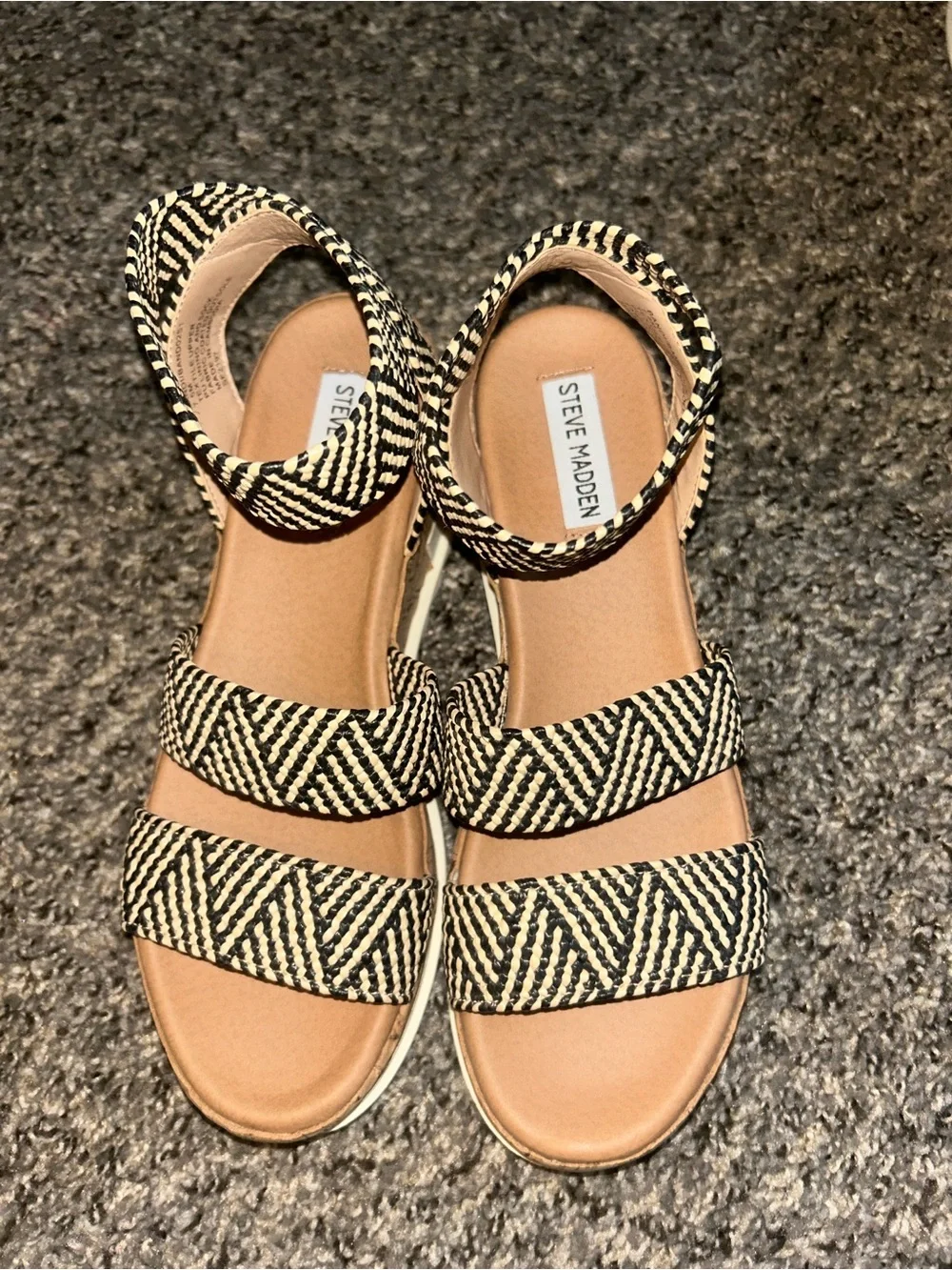 Steve Madden Black & Natural Woven Platform Sandals